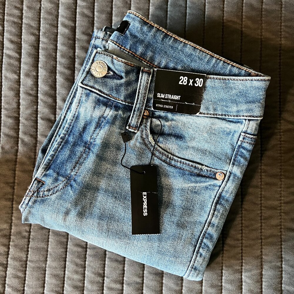 NWT Mens Express Slim Straight Light Denim Jeans 28x30